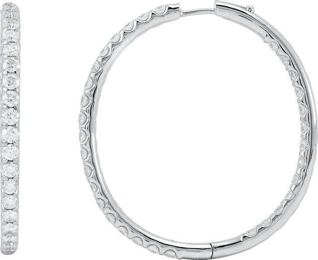 14K Gold Round Natural Diamond Inside-Outside Hoop Earrings – 2.4-2.8mm Stones - White Gold