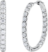 14K Gold Round Natural Diamond Inside-Outside Hoop Earrings – 2.4-2.8mm Stones - White Gold - view 2