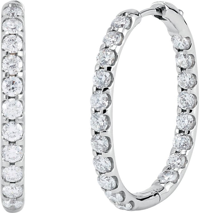 14K Gold Round Natural Diamond Inside-Outside Hoop Earrings – 2.4-2.8mm Stones - White Gold - view 2