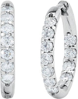 14K Gold Round Natural Diamond Inside-Outside Hoop Earrings – 2.4-2.8mm Stones - White Gold - view 2