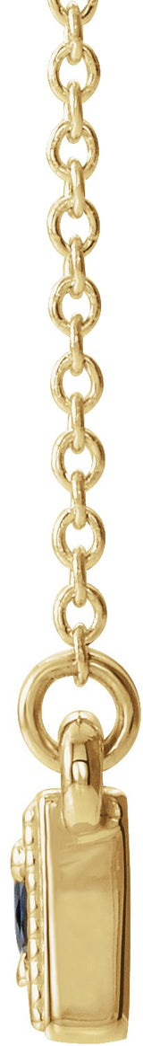 14K Gold Round Lab-Grown Blue Sapphire Three-Stone Bar Necklace - Yellow Gold - view 2
