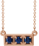 14K Gold Round Lab-Grown Blue Sapphire Three-Stone Bar Necklace - Rose Gold