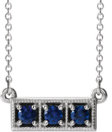 14K Gold Round Lab-Grown Blue Sapphire Three-Stone Bar Necklace - White Gold