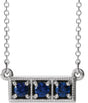 14K Gold Round Lab-Grown Blue Sapphire Three-Stone Bar Necklace - White Gold