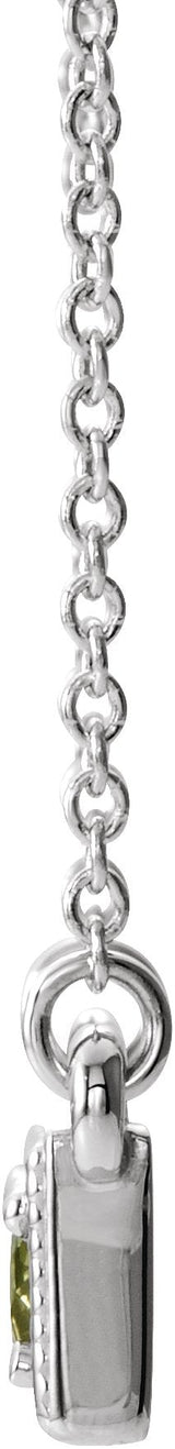 Platinum Round Natural Peridot Three-Stone Bar Necklace - view 2