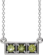 Platinum Round Natural Peridot Three-Stone Bar Necklace