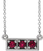 Platinum Round Lab-Grown Ruby Three-Stone Bar Necklace