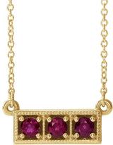 14K Gold Round Lab-Grown Ruby Three-Stone Bar Necklace - Yellow Gold