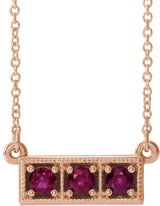 14K Gold Round Lab-Grown Ruby Three-Stone Bar Necklace - Rose Gold