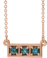 14K Gold Round Lab-Grown Alexandrite Three-Stone Bar Necklace - Rose Gold