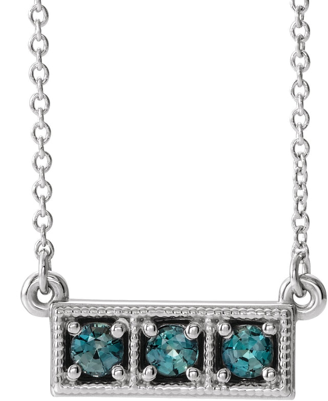 14K Gold Round Lab-Grown Alexandrite Three-Stone Bar Necklace - White Gold