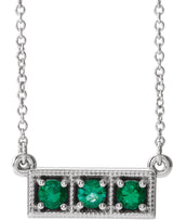 14K Gold Round Lab-Grown Emerald Three-Stone Bar Necklace - White Gold