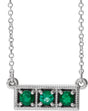 14K Gold Round Natural Emerald Three-Stone Bar Necklace - White Gold