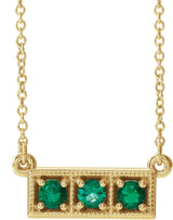 14K Gold Round Lab-Grown Emerald Three-Stone Bar Necklace - Yellow Gold