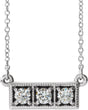 14K Gold Round Natural Diamond Three-Stone Bar Necklace - White Gold