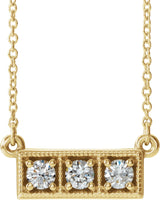 14K Gold Round Natural Diamond Three-Stone Bar Necklace - Yellow Gold