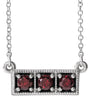 14K Gold Round Natural Mozambique Garnet Three-Stone Bar Necklace - White Gold