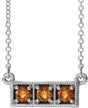 Platinum Round Natural Citrine Three-Stone Bar Necklace
