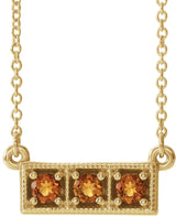 14K Gold Round Natural Citrine Three-Stone Bar Necklace - Yellow Gold