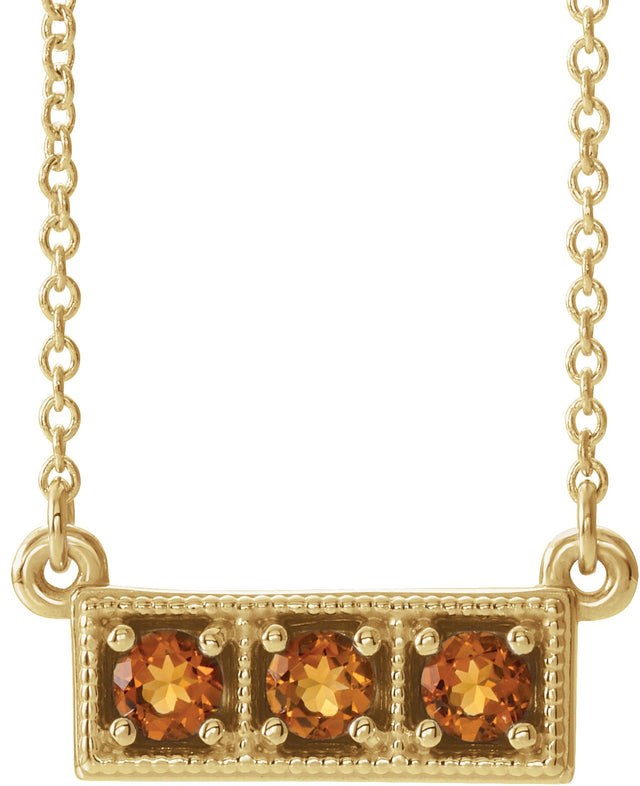 14K Gold Round Natural Citrine Three-Stone Bar Necklace - Yellow Gold