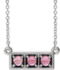 14K Gold Round Natural Pink Tourmaline Three-Stone Bar Necklace - White Gold