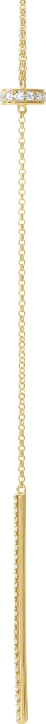 14K Gold Round Natural Diamond Bar Y Necklace V - Yellow Gold - view 2