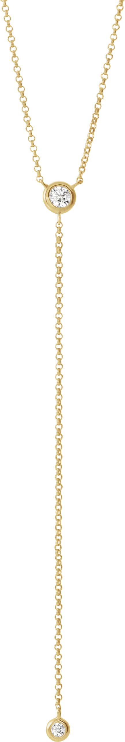 14K Gold Round Natural Diamond Bezel-Set Y Necklace - Yellow Gold