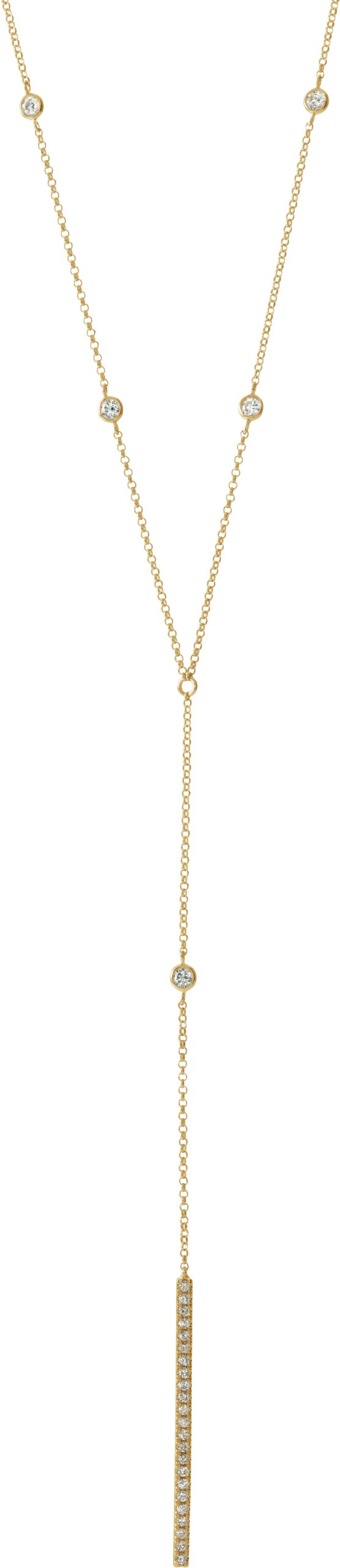 14K Gold Round Natural Diamond Bar Y Necklace VI - Yellow Gold