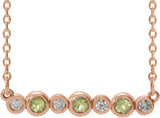 14K Gold Round Natural Peridot Bezel-Set Bar Necklace – 0.08 CTW - Rose Gold