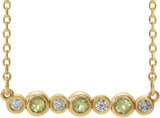 14K Gold Round Natural Peridot Bezel-Set Bar Necklace – 0.08 CTW - Yellow Gold