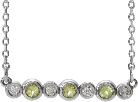 Platinum Round Natural Peridot Bezel-Set Bar Necklace – 0.08 CTW