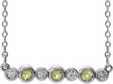 14K Gold Round Natural Peridot Bezel-Set Bar Necklace – 0.08 CTW - White Gold