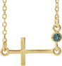 14K Gold Round Natural Alexandrite Accented Sideways Cross Necklace - Yellow Gold