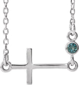 14K Gold Round Natural Alexandrite Accented Sideways Cross Necklace - White Gold