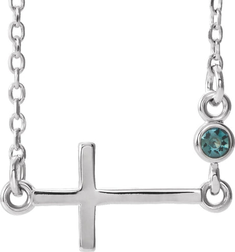14K Gold Round Natural Alexandrite Accented Sideways Cross Necklace - White Gold