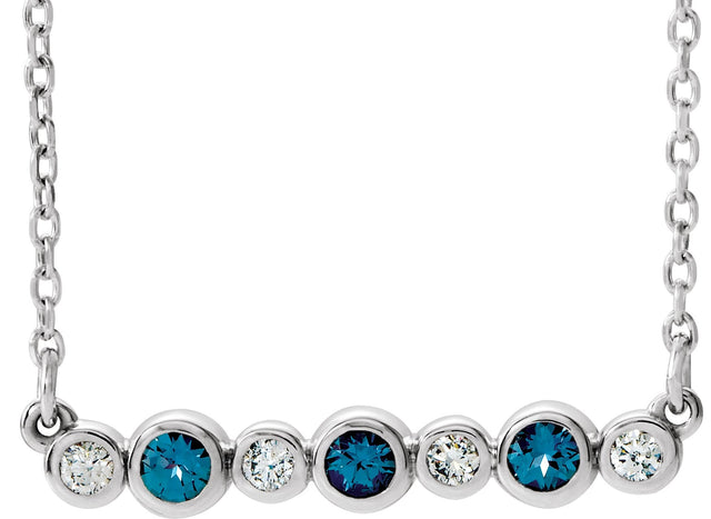 Platinum Round Lab-Grown Alexandrite Bezel-Set Bar Necklace – 0.08 CTW