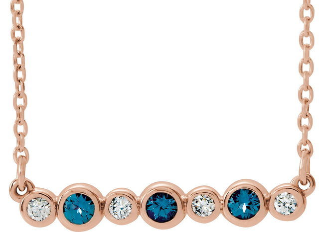14K Gold Round Lab-Grown Alexandrite Bezel-Set Bar Necklace – 0.08 CTW - Rose Gold