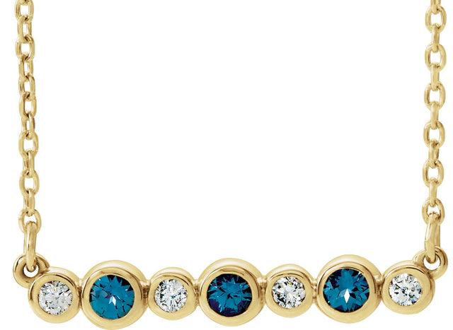 14K Gold Round Lab-Grown Alexandrite Bezel-Set Bar Necklace – 0.08 CTW - Yellow Gold