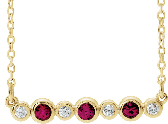 14K Gold Round Natural Ruby Bezel-Set Bar Necklace – 0.08 CTW - Yellow Gold