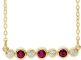 14K Gold Round Lab-Grown Ruby Bezel-Set Bar Necklace – 0.08 CTW - Yellow Gold