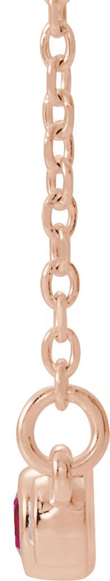 14K Gold Round Natural Ruby Bezel-Set Bar Necklace – 0.08 CTW - Rose Gold - view 2