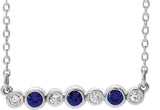 14K Gold Round Lab-Grown Blue Sapphire Bezel-Set Bar Necklace – 0.08 CTW - White Gold