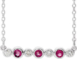Platinum Round Natural Pink Tourmaline Bezel-Set Bar Necklace – 0.08 CTW