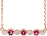 14K Gold Round Natural Pink Tourmaline Bezel-Set Bar Necklace – 0.08 CTW - Rose Gold