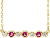 14K Gold Round Natural Pink Tourmaline Bezel-Set Bar Necklace – 0.08 CTW - Yellow Gold
