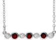 14K Gold Round Natural Mozambique Garnet Bezel-Set Bar Necklace – 0.08 CTW - White Gold