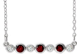 14K Gold Round Natural Mozambique Garnet Bezel-Set Bar Necklace – 0.08 CTW - White Gold