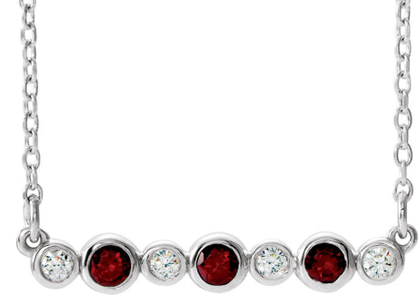 Platinum Round Natural Mozambique Garnet Bezel-Set Bar Necklace – 0.08 CTW