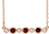 14K Gold Round Natural Mozambique Garnet Bezel-Set Bar Necklace – 0.08 CTW - Rose Gold