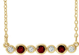 14K Gold Round Natural Mozambique Garnet Bezel-Set Bar Necklace – 0.08 CTW - Yellow Gold